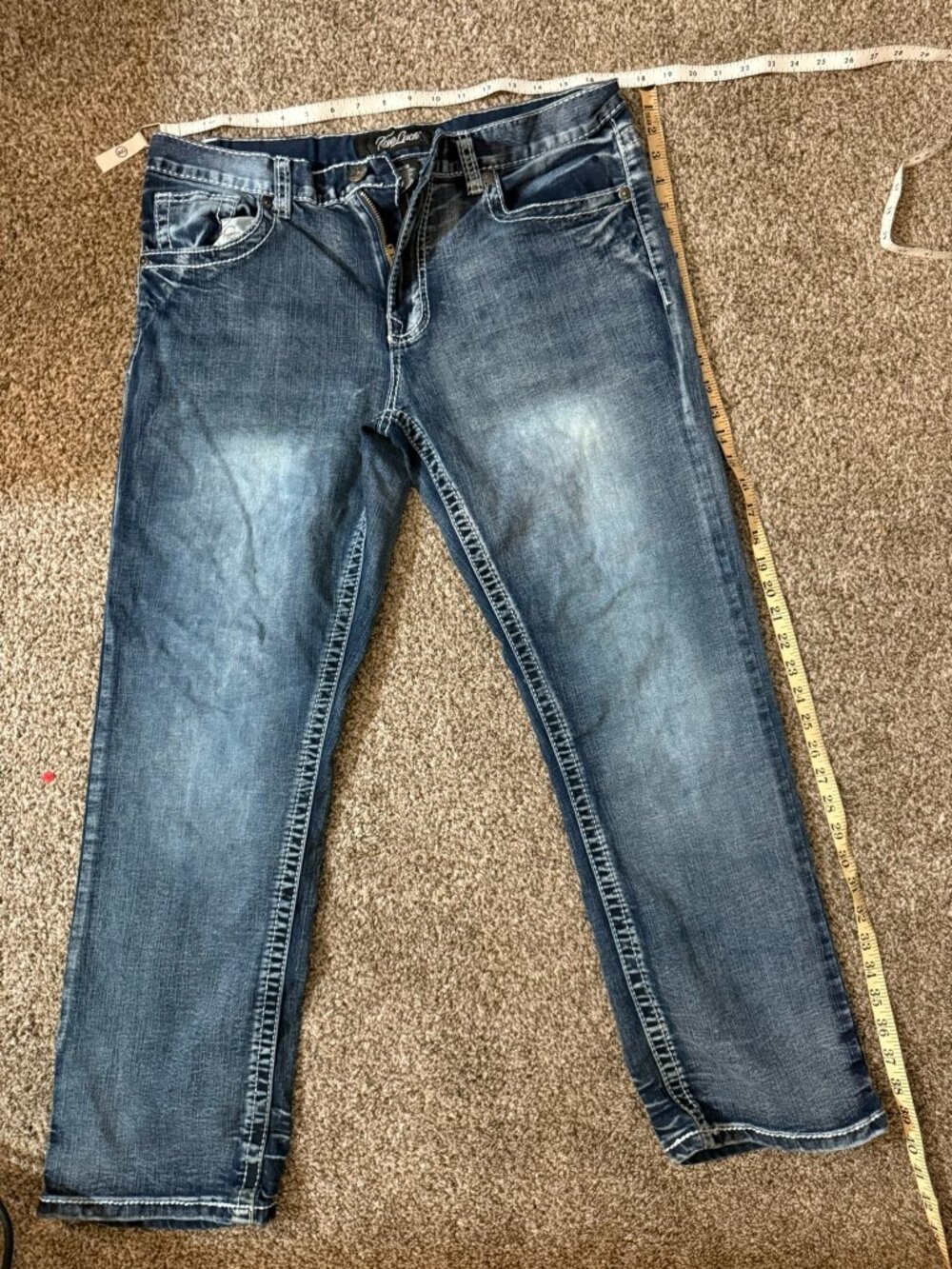 True Luck Mens Jeans Size 34x30 Thick Stitch Medium Wash Denim